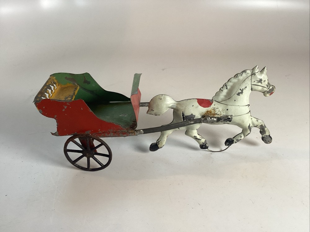 Antique 1800s Bergmann tin horse carriage toy wagon 10 inch