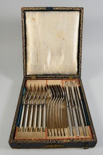 O55O35 Biedermeier Silber 12 Lot Besteck 1.H.19.Jh mit Originalschatulle