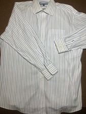 Tommy HIlfiger Ithaca men's dress shirt XL 17 32/33 Blue White Stripe