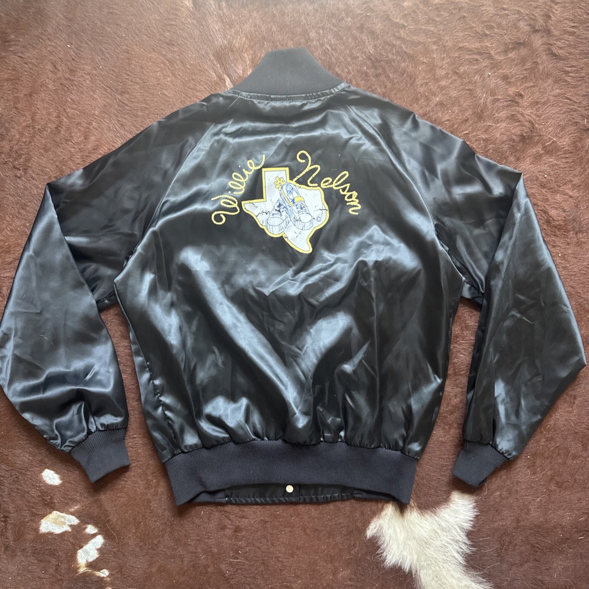 80s black nylon satin jacket サテン USA製 Vintage 80s MTV Satin Bomber Jacket Made in USA Rare Adult Size