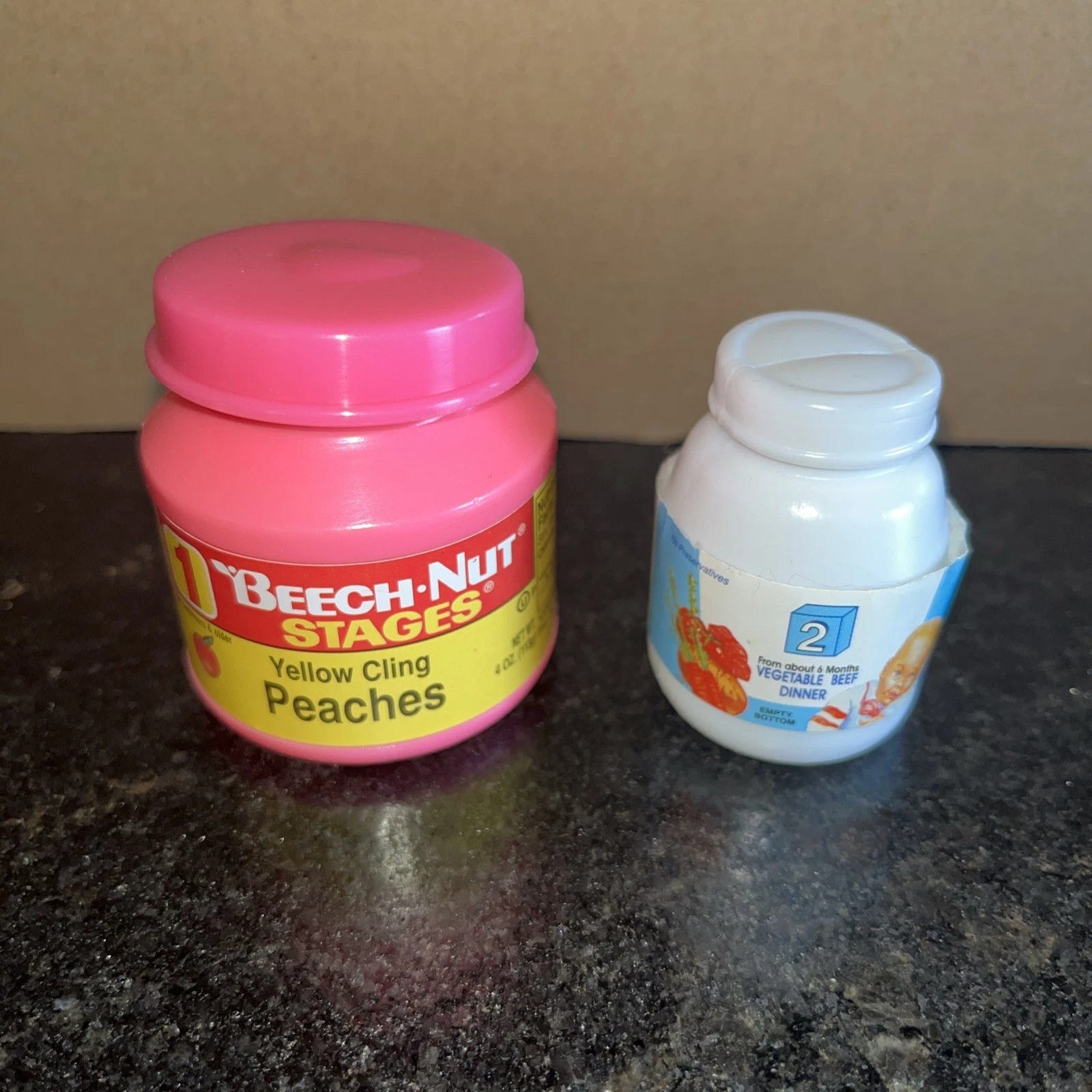 RARE!! VTG Beech Nut Jar Baby Doll Play Food Peaches 80s 90s Accessories Beef