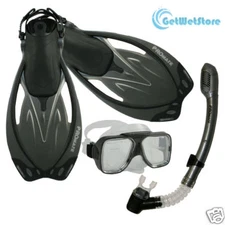 Snorkeling Mask Dry Snorkel Fins Dive Gear Package Set