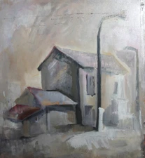 Vintage oil painting landscape cityscape