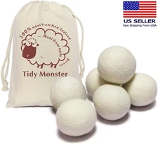 6 Wool Dryer Balls XL Organic Wool Natural Laundry Fabric Softener Antistatic