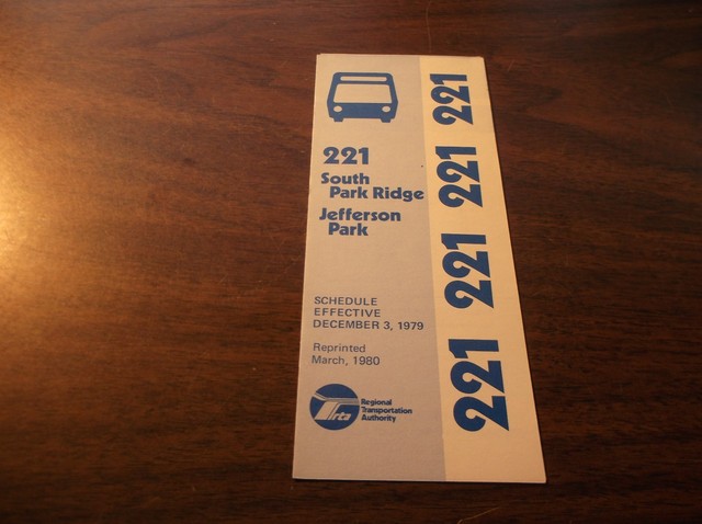MARCH 1980 CHICAGO RTA ROUTE 221 SOUTH PARK RIDGE SERVICE BUS SCHEDULE 