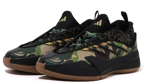 Size 8.5M/9.5W A Bathing Ape BAPE x Adidas Dame 9 Green CAMO JH6358 NEW with box