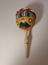 Vintage Maraca Rattle Hand Carved Hand Painted Travel Souvenir Fun