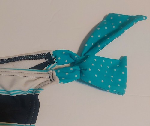 NWT Bikini Bottom Sz S Hula Honey Black Aqua White Stripe Polka Dot Side Tie - Picture 6 of 6