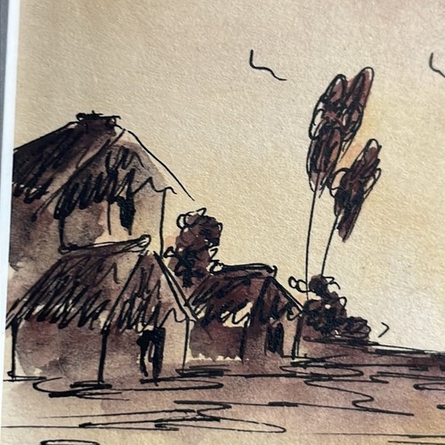 Signiertes Martino Dorce Haitianisches Segelboot Original Tusche & Aquarell auf Papier - Bild 4 von 7