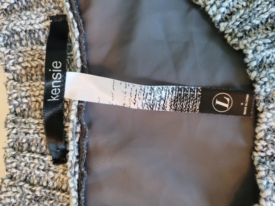 Kensie Sweater Pullover Tunic Top Size Large Gray Black Sheer Back - Image 3 of 4