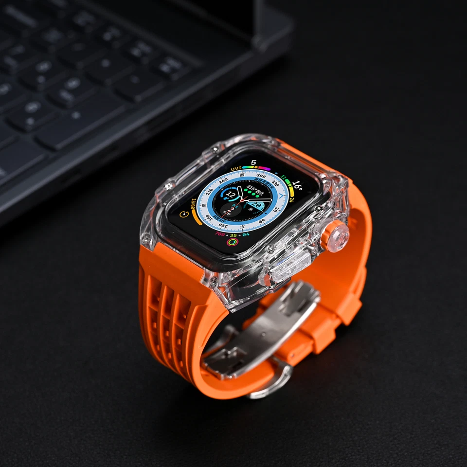 Mod 套件 透明保护壳 氟橡胶表带 适用于 Apple Watch Ultra3 49 毫米 9 8 7 6 5 — 第 3/4 张图片