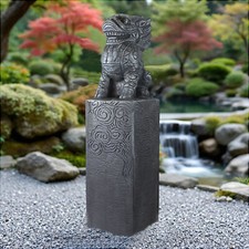  Drachen-Stele 79 cm Gartendeko in Steinoptik aus Polyresin Japanische Statue