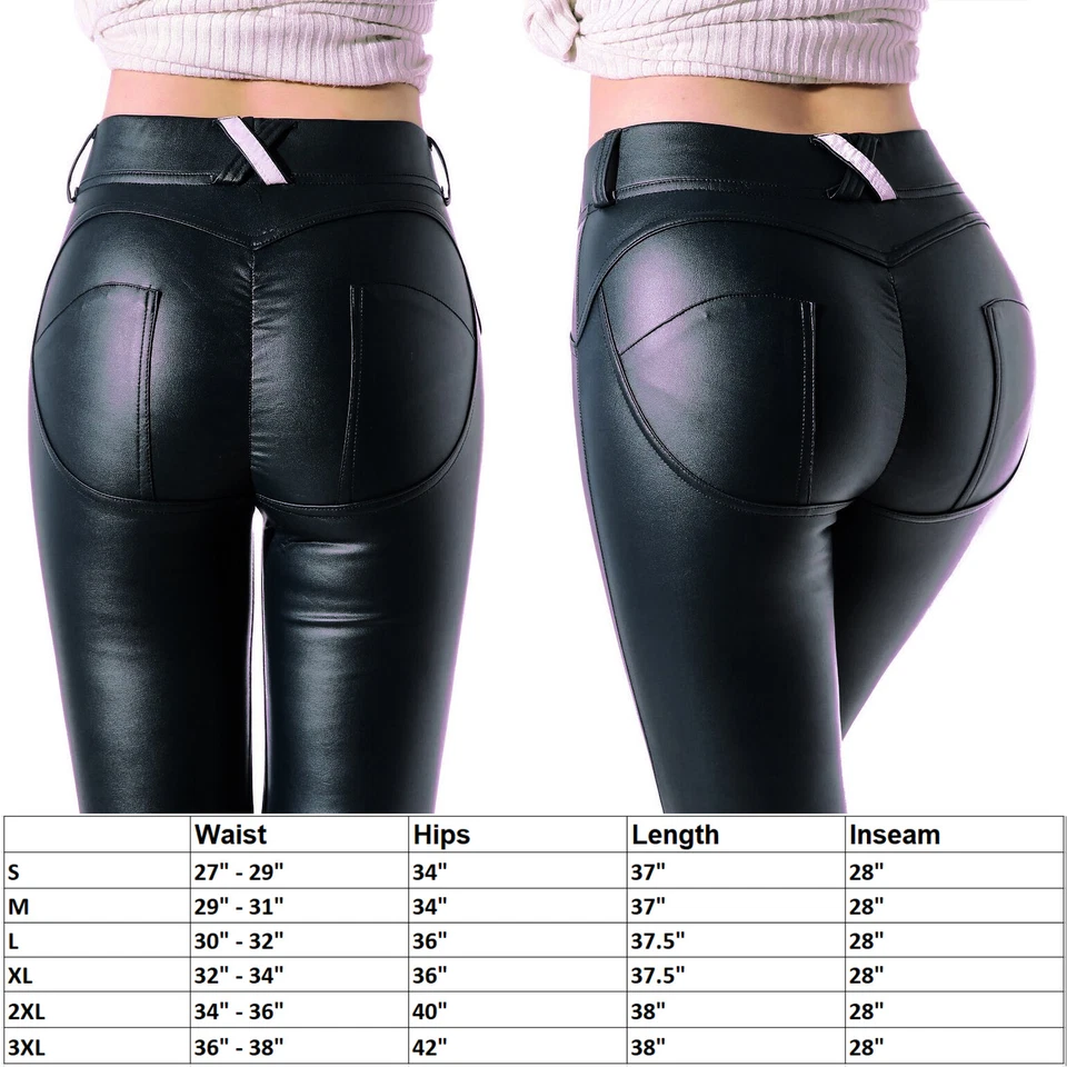 Leggings de cuero sintético PU levantamiento de glúteos pantalones ajustados pantalones elásticos talla S - 5XL Foto 2 de 4