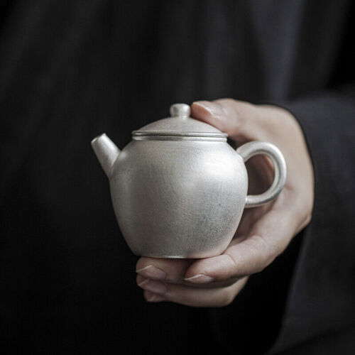 Pure Silver Tea Pot Ball Shaped Infuser Holes Sterling Silver Ceramic Pot 3.4oz - Picture 1 of 8