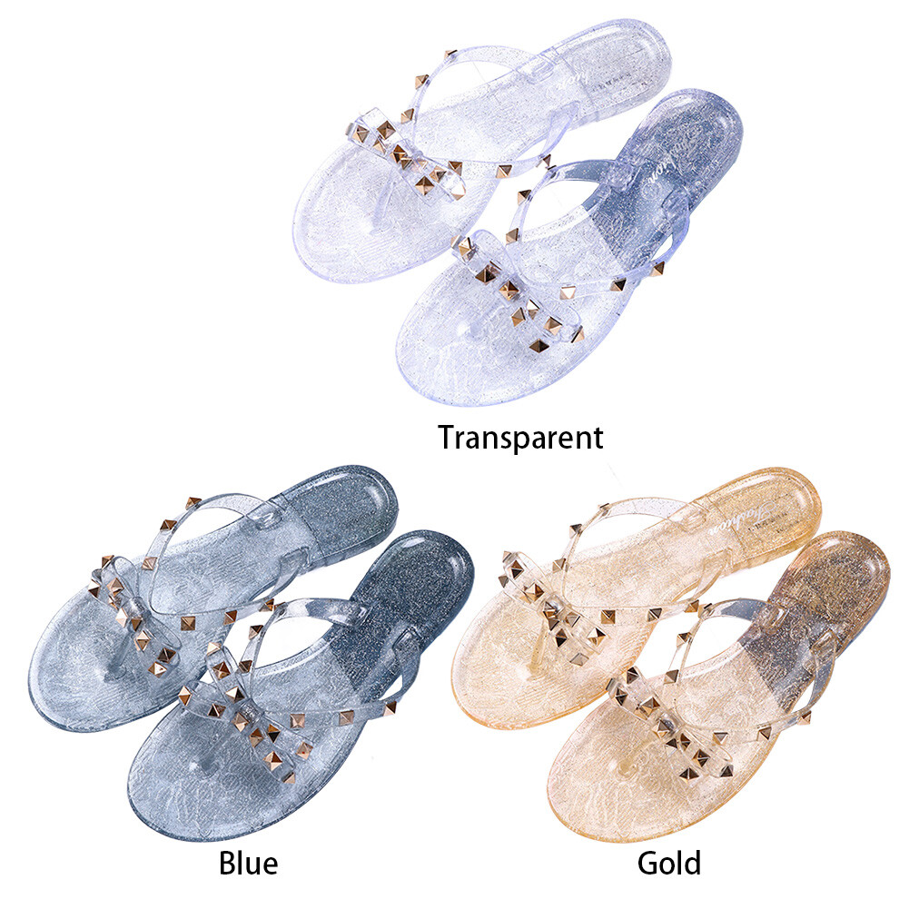 PANTOFOLA D’ORO Scarpe infradito in gelatina con borchie e fiocco scarpe doccia da donna eleganti estive