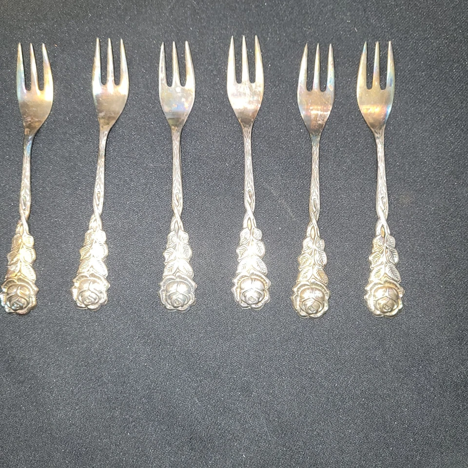 Alemán, Juego de postres plateados, antiguo 12 piezas, 6 cucharas 6 tenedores, en caja,  Foto 4 de 4