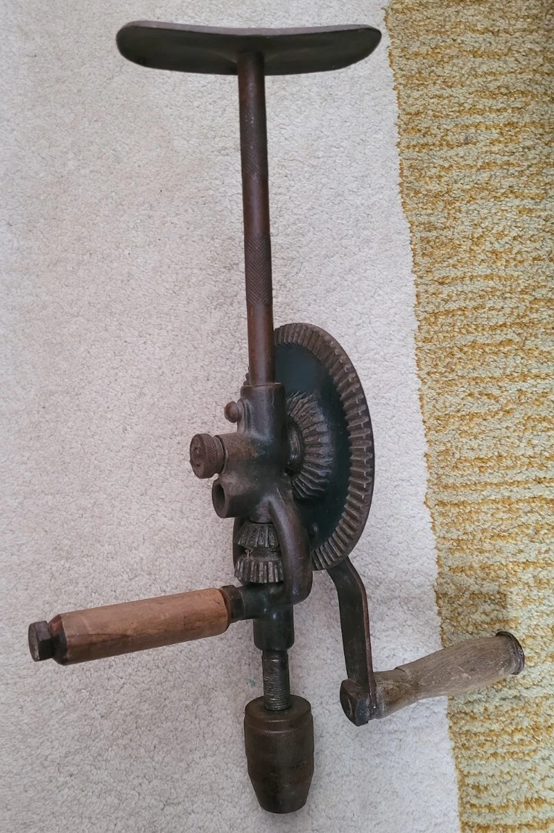 Ancien Outils Perceuse à Main Bleu Chignole Décoration Collection
