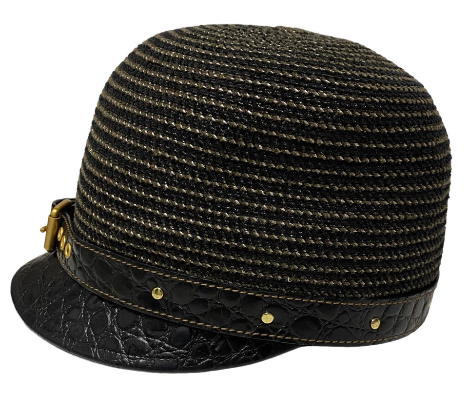 Eric Javits Cadete Cabbie Sombrero Hebilla Dorada Cuero de Cocodrilo Gorra de Newsboy Foto 2 de 4