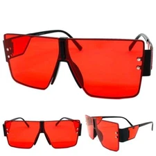 Oversize Classic Vintage Retro Style Party Rave SUN GLASSES Black Frame Red Lens