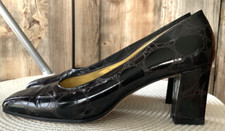 Vintage PANCALDI Italy Patent Leather Snake Skin Square Toe Brown Pumps 7.5 AA