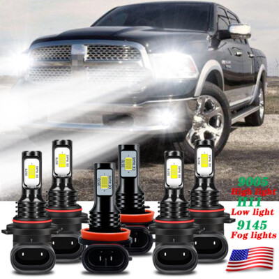 Para For 2009-2017 Dodge Ram 1500 2500 3500 Faros LED Hi/Lo+Bombillas antiniebla
