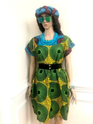 Ankara African dress with Head Band, summer dress, African Wax, African  Dresses