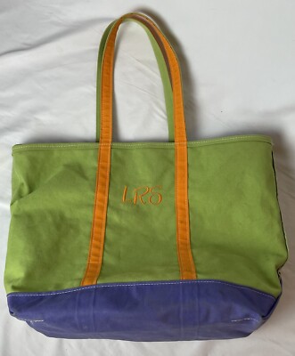 Vintage LL Bean Boat Tote Extra Large Zipper Color Block Green