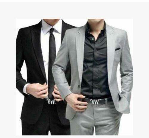 Neu formeller Herren Slim Fit stilvoller Anzug Anzüge zwei Knöpfe Anzug Set Jacke Hose Krawatte @ - Bild 1 von 26