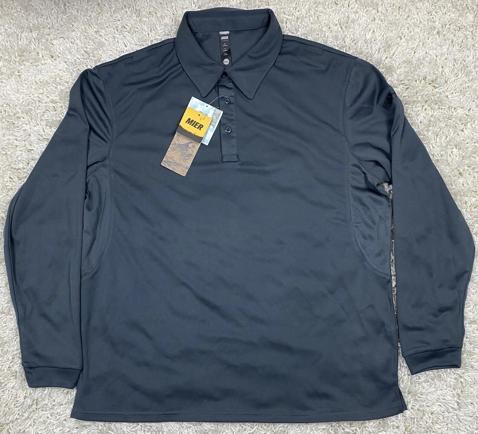 Mier Golf Polo Men’s XXL Gray Long Sleeve Vented Performance Pencil Pocket NWT
