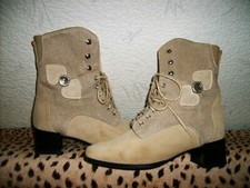 Landhaus Damenstiefel Stiefel Schnürstiefel Boots Trachten Wildleder+Lein Beige 