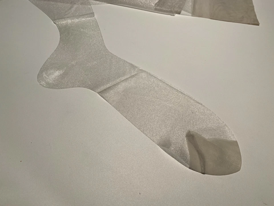 1 Par de Medias Vintage Nylon LARGAS 11 X 40" Plateadas Brillo XL ALTAS Burlesque Foto 2 de 4