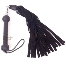 Real Genuine Cow Hide Leather Flogger 25 Falls Black Nunchaku Revolving Handle