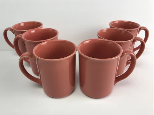 Vintage Corning Coffee Mugs Pink Coral Peach Salmon Set of 6 USA 8oz