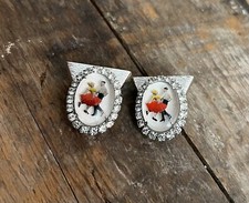 Vtg Silver Tone Rhinestone Glass Square Dancing Couple Collar Tips