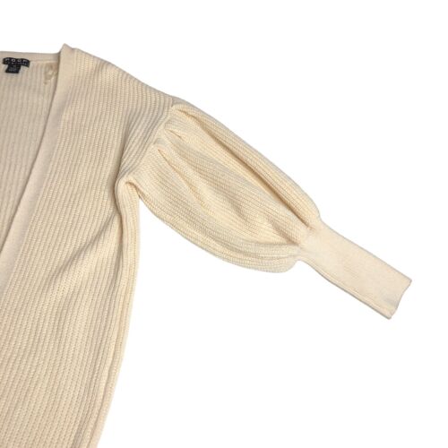 Poof New York Cardigan Women M Cream Open Front Knit Puff Sleeve Acrylic Sweater - Picture 5 of 9