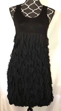 French Atmosphere Black Vertical Ruffles Sleeveless Bubble Hem Dress sz M