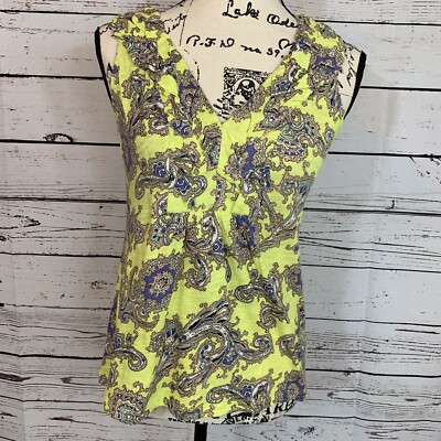 Akemi + Kin Women's Anthropologie Top Yellow Paisley Tunic Tank Top Size Small