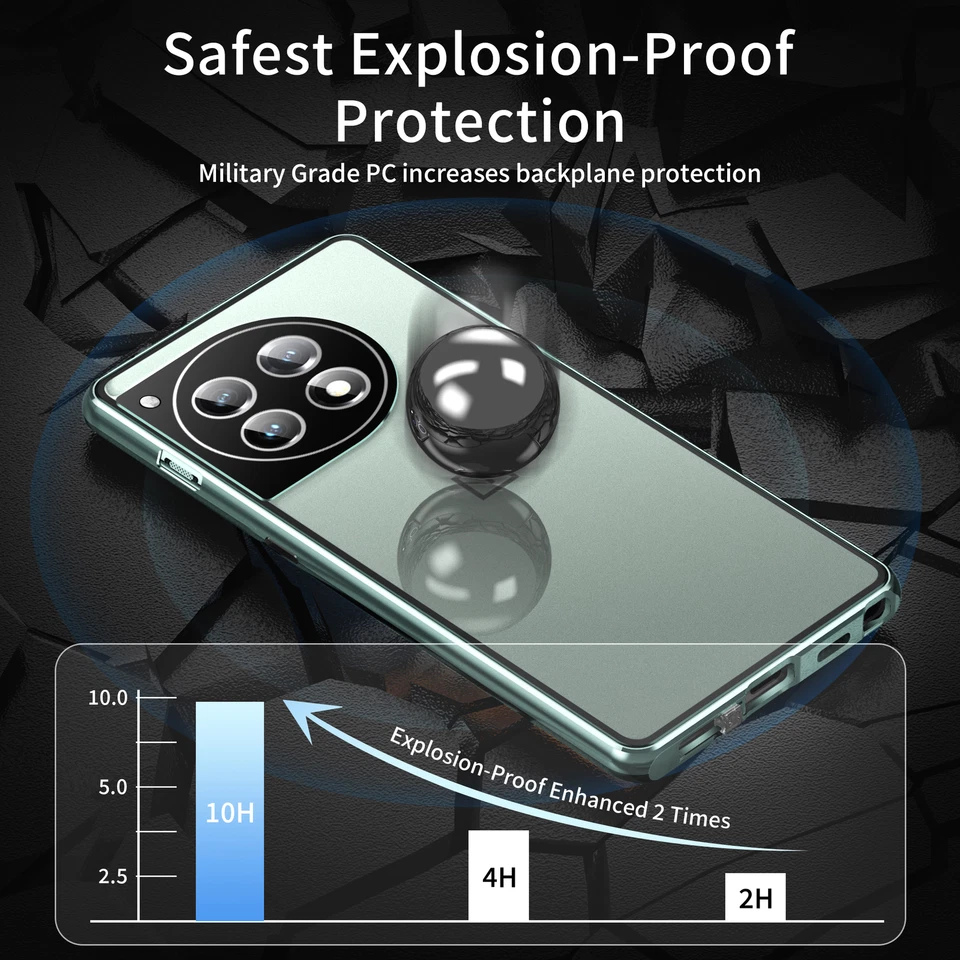 For OnePlus 12, Phone Case Hybrid Metal Bumper Magnetic Double HD Glass Cover - Image 3 of 4
