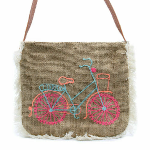 Borsa A Tracolla E Polso In Cotone Con Perline E Fiore Tropicale, Bamboo Trading, Blu/verde