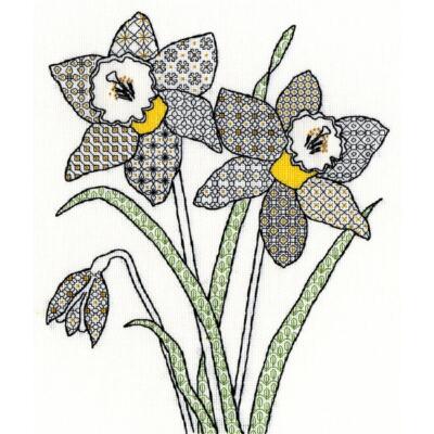 Bothy Threads Blackwork Kreuzstich-Set ''Narzisse'', 30x33cm, XBW7, Zählmuster