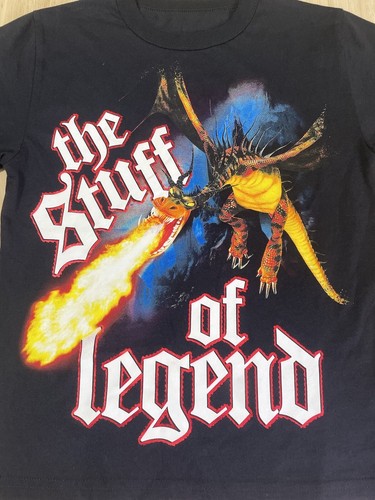 "THE STUFF OF LEGEND" (XS) YOUTH Dragon Metallic graphic Logo Black T-Shit NWOT - Picture 3 of 5
