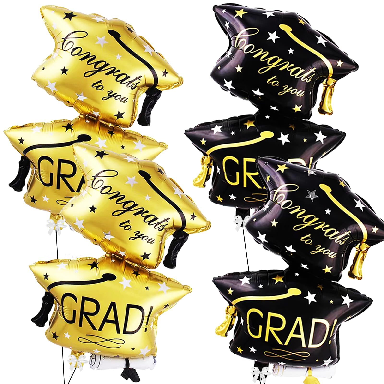 Black and Gold Graduation Hat Balloons 32 Inch Pack of 4 for Parties