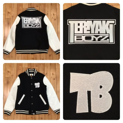 BAPE TERIYAKI BOYS leather sleeve varsity jacket Kanye NIGO A