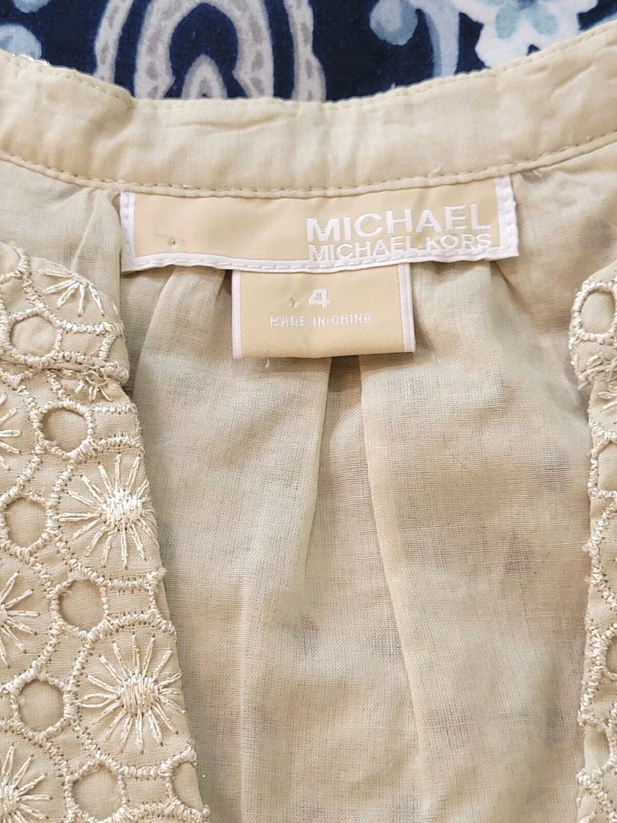 Abito Michael Kors oro beige scintillante occhiello taglia 4 foderato smanicato cambio corto