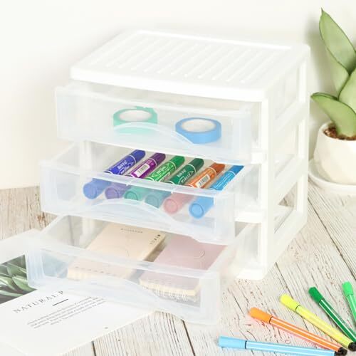 Kunststoff Schreibtisch Organizer mit 3 Schubladen Aufbewahrung klein 3 Schubladen - 1 Pack weiß - Bild 5 von 7