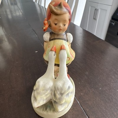 Goebel Hummel Porcelain Girl with Geese Figurine, Hand Painted, 1955