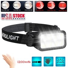 COB LED Headlamp USB Rechargeable Headlight Torch Work Light Bar Head Band Lamp