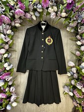 Vintage Jones New York 6p Suit Skirt 100 Wool Jacket Chest Emblem Velvet Collar