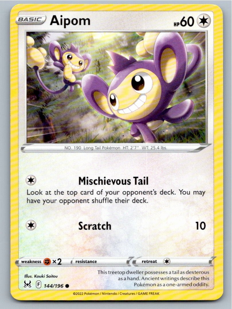 2022 POKEMON AIPOM LOST ORIGIN 144/196 C NM A57233 FREE S&H