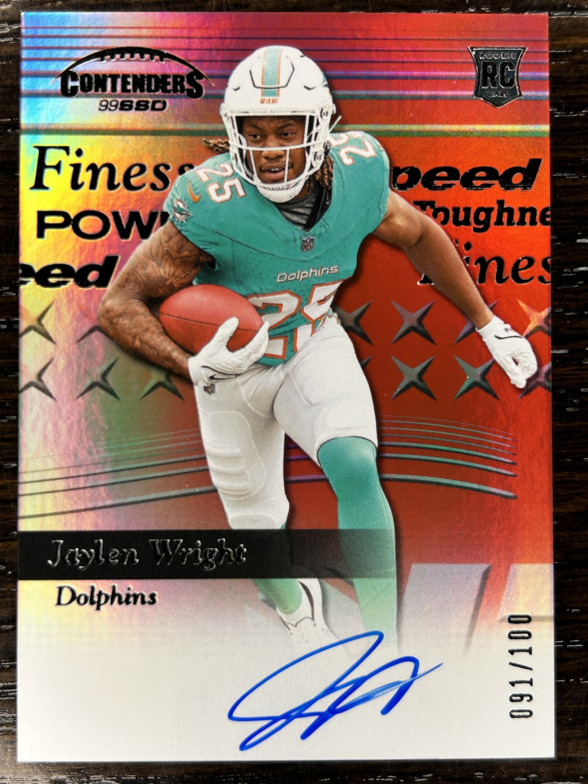 Jaylen Wright 2024 Contenders 1999 SSD Auto Speed Red Rookie! 91/100! Dolphins